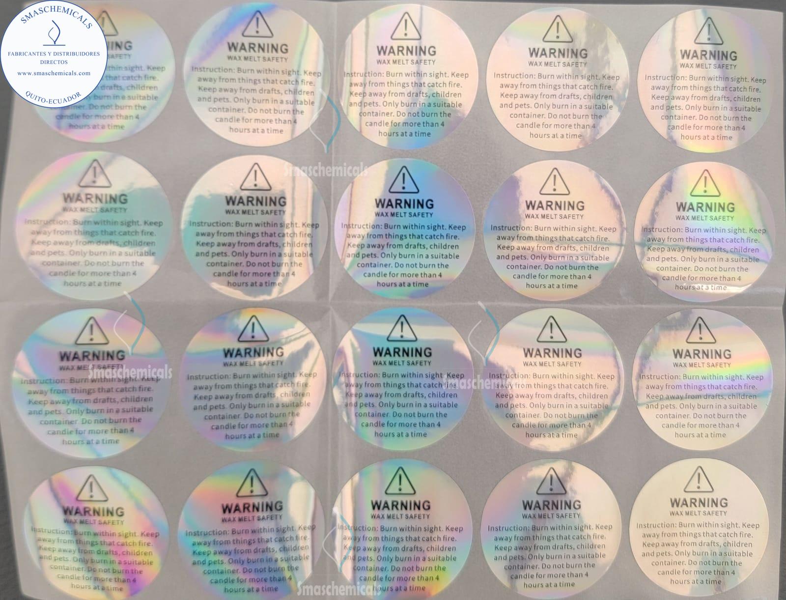 Pegatinas de advertencia para velas plancha de 20 pegatinas. cod: PGAD