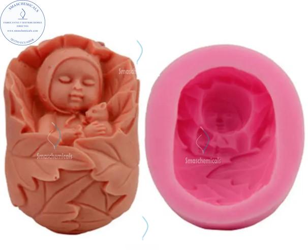 Molde bebé en cuna de hojas M568