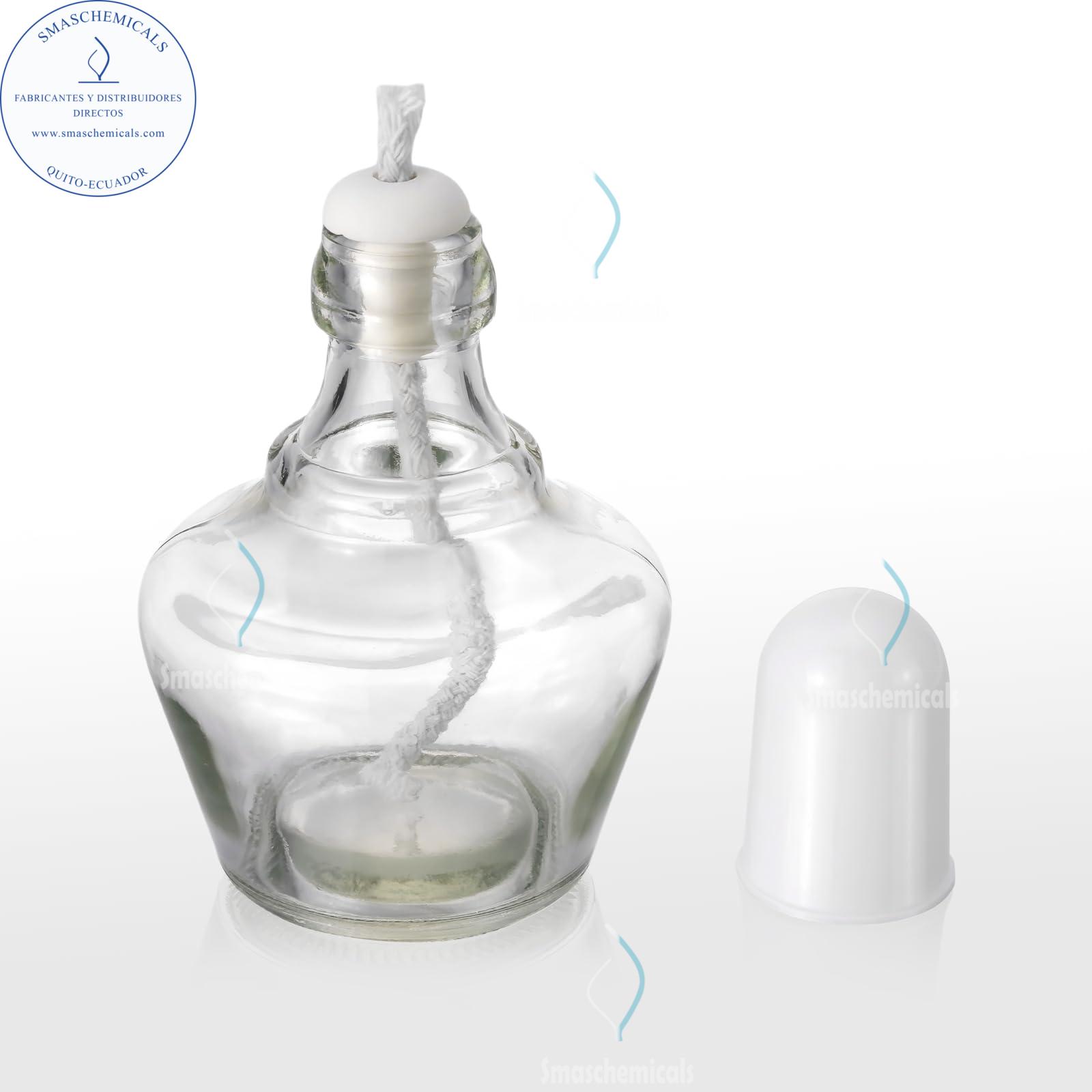 Quemador de Alcohol de Vidrio con Mecha y Tapa Plástica