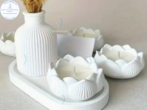 MOLDES Juego de Bandeja Ovalada, Jarrón Y Porta velas M813