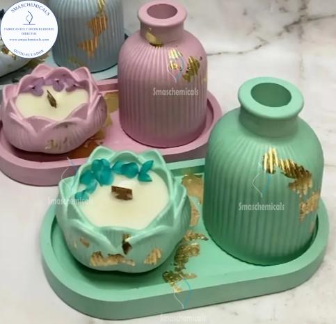 MOLDES Juego de Bandeja Ovalada, Jarrón Y Porta velas M813 - Imagen 3